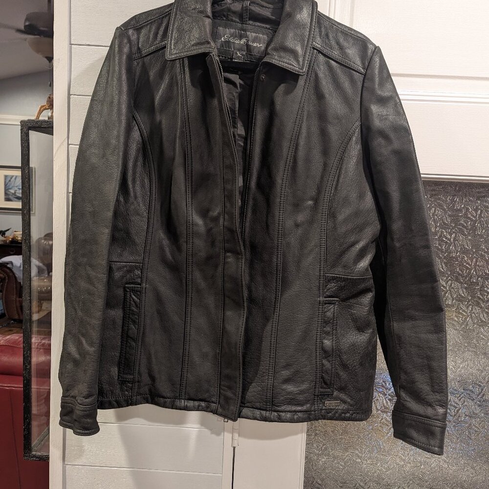 Eddie Bauer Women's Buffalo Leather Jacket Coat Lined Pockets